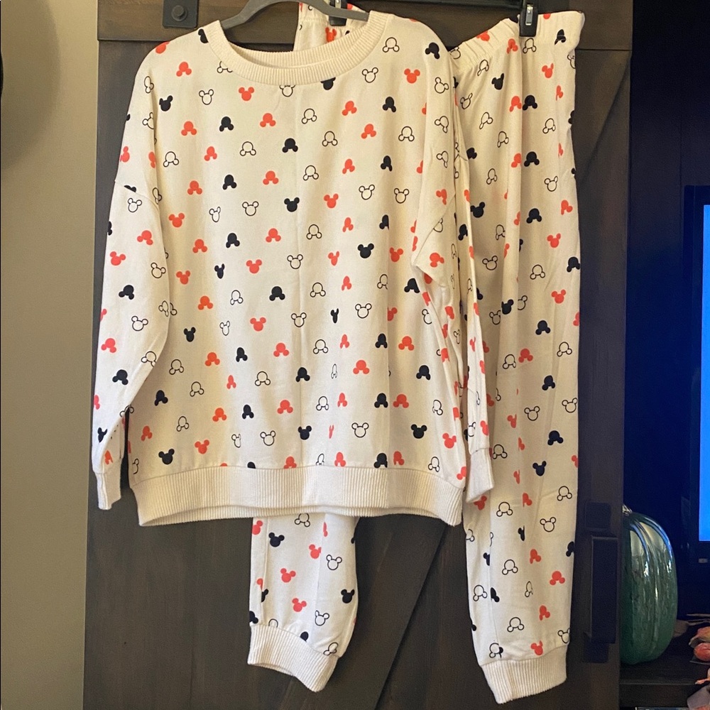 Disney Cream Pajama Set with Mickey Mouse Print